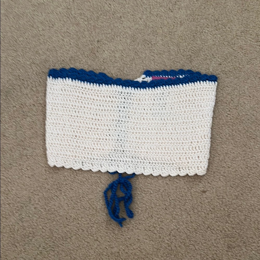 Edikted White and Blue Crochet Top